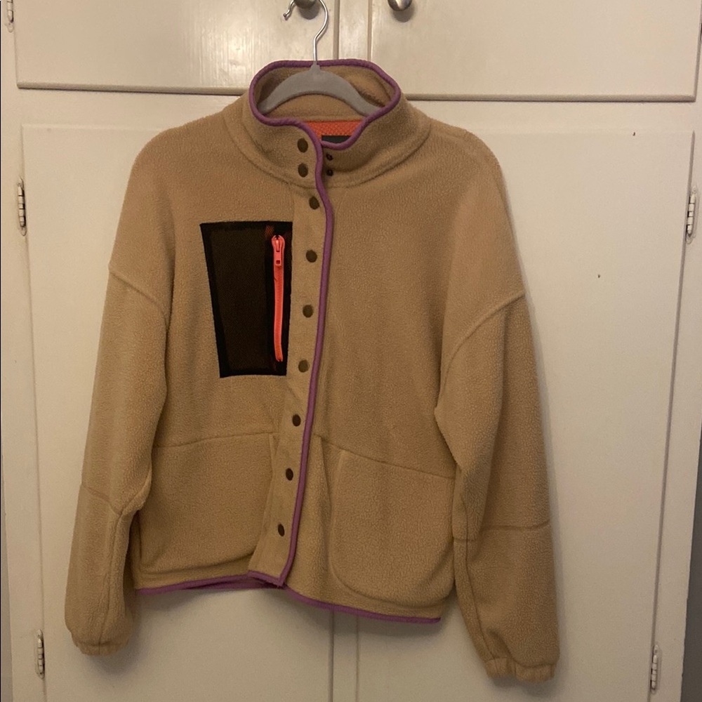 Wild Fable XS Tan Fleece Jacket with Purple Trim